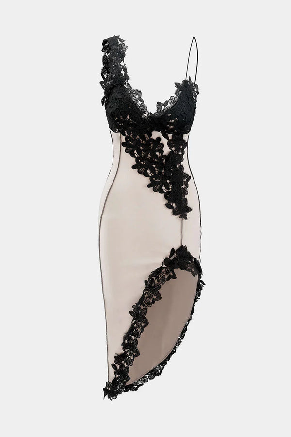 Asymmetrical lace panel MIDI dress