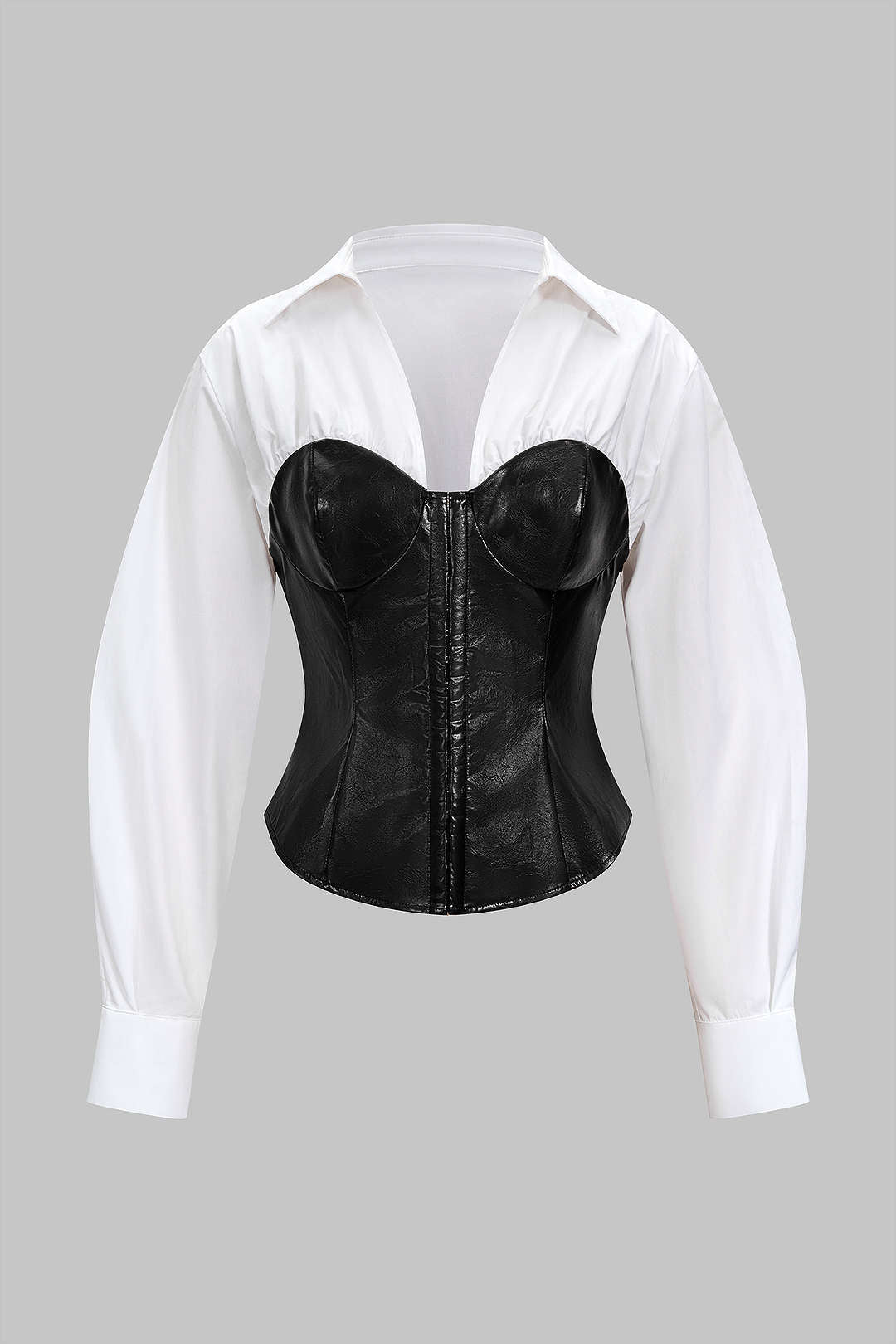 Leren-look patchwork blouse met getailleerde pasvorm