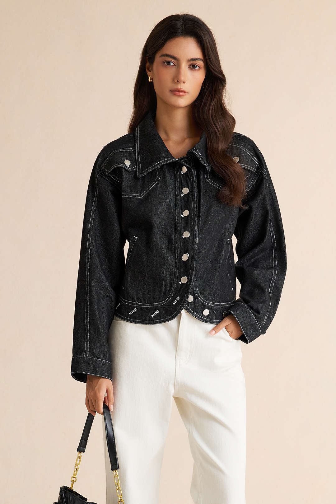 Bo - Denim metallic jasje met knoopjes