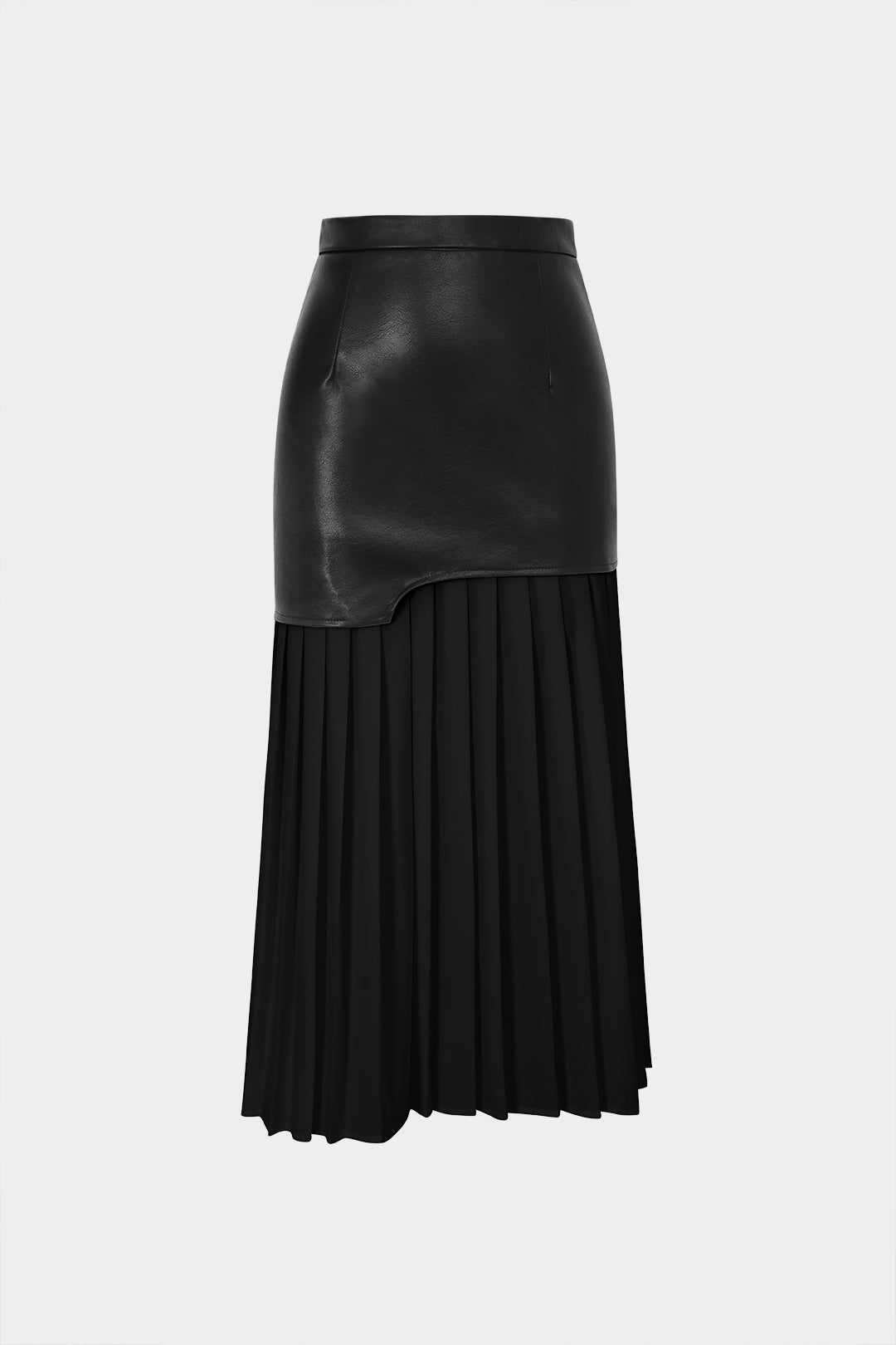 Geplooide leren-look midirok