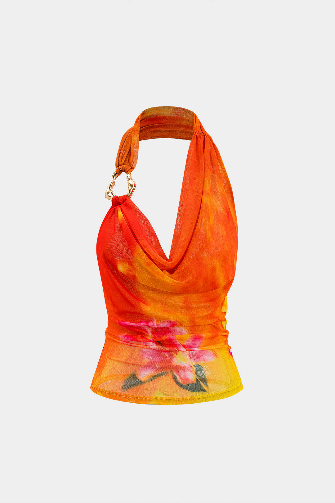 Bloemenprint mesh top met ruches