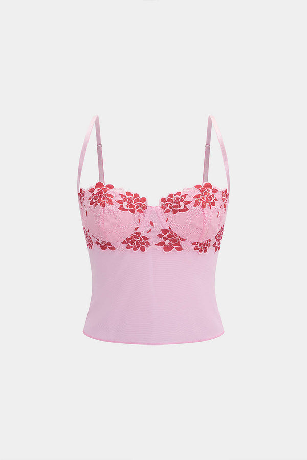 Bloemenprint patchwork top met kant