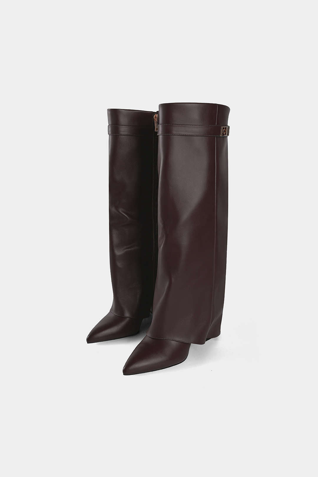 Linde - Leren-look kniehoge laarzen met ruches