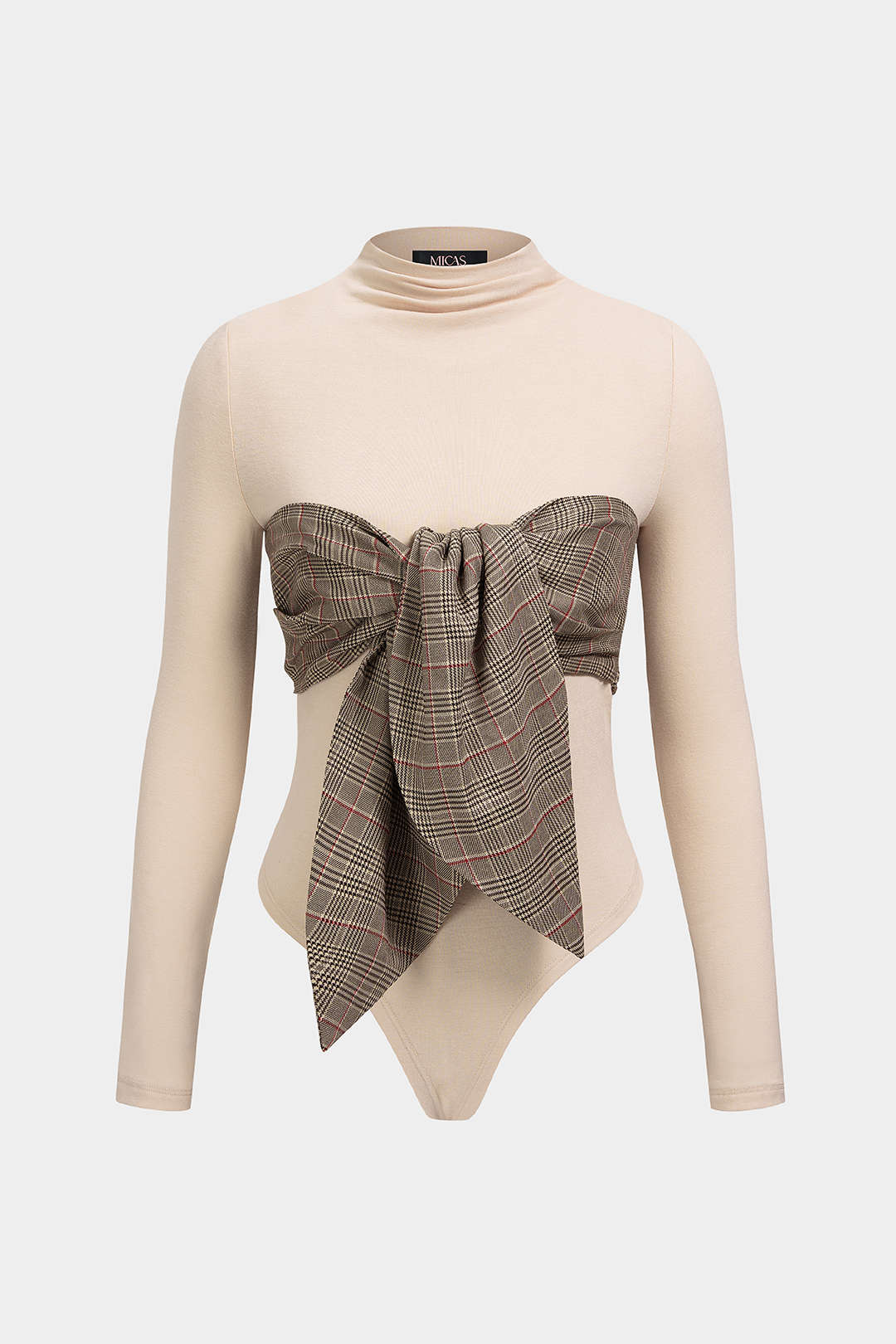 Geruite patchwork body met opstaande kraag en lange mouwen