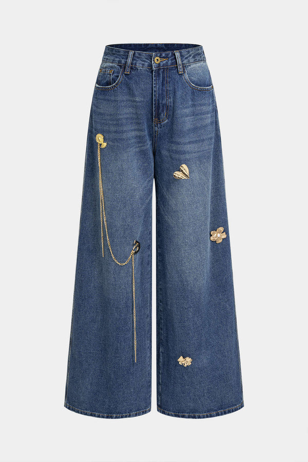 Dana - Metallic jeans met wijde pijpen