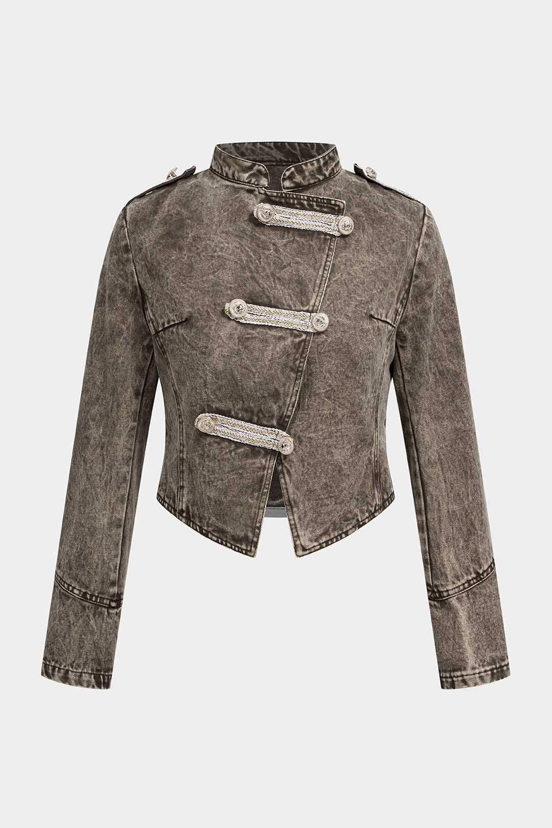 Denim asymmetrisch jasje met dubbele knopenrij