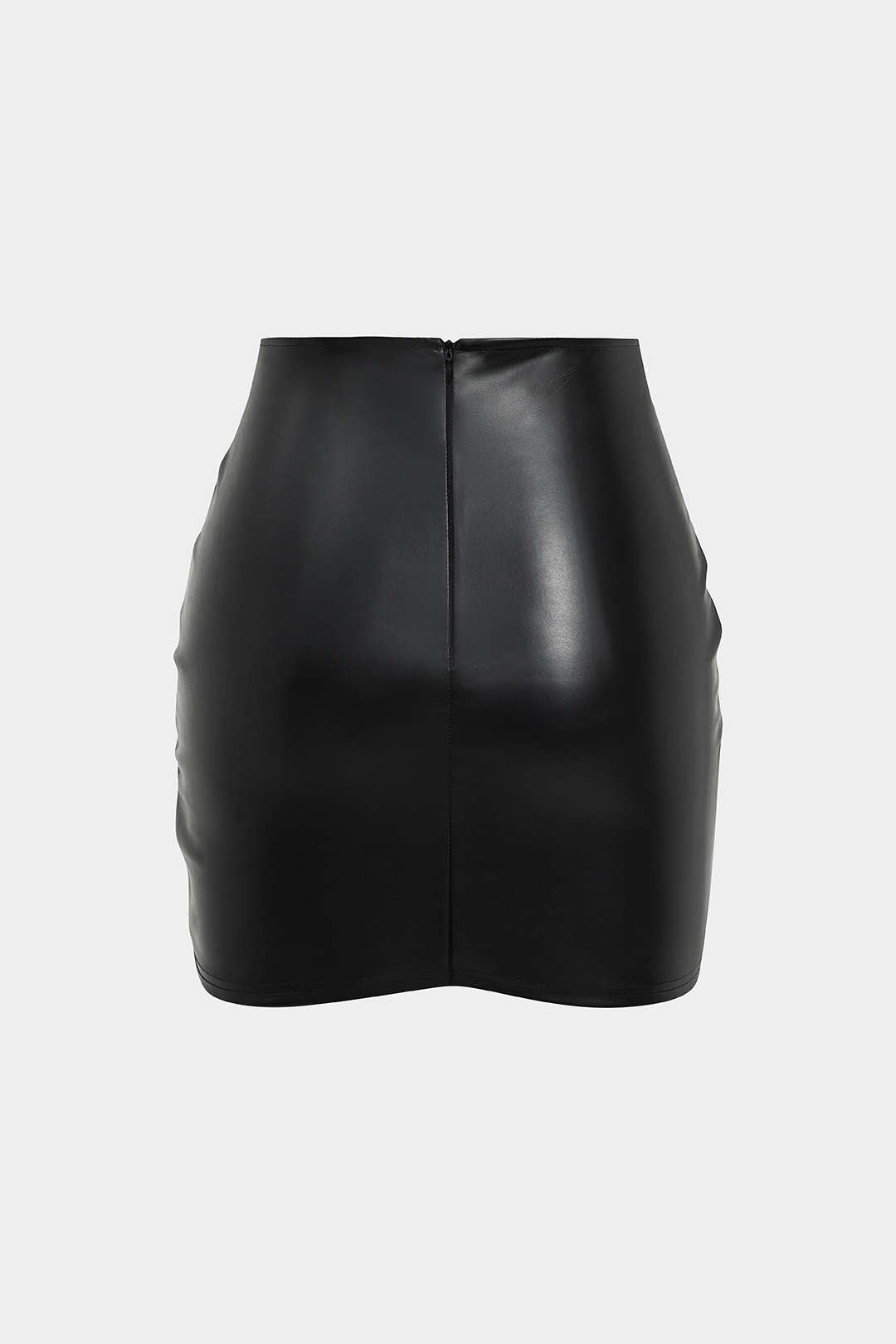 Paula - Effen leren-look rok met ruches