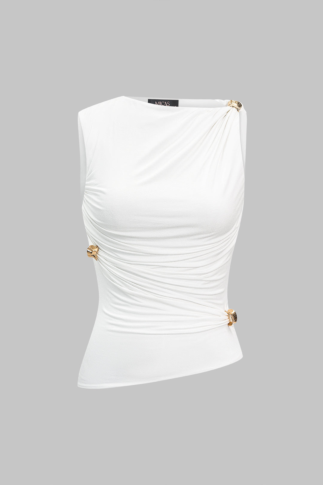 Isa - Metallic asymmetrische tanktop met ruches