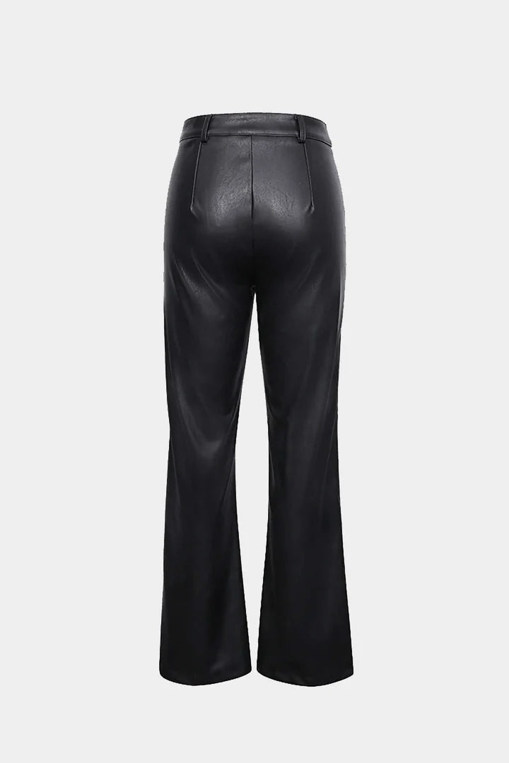 Faux Leather Straight-Leg Pants