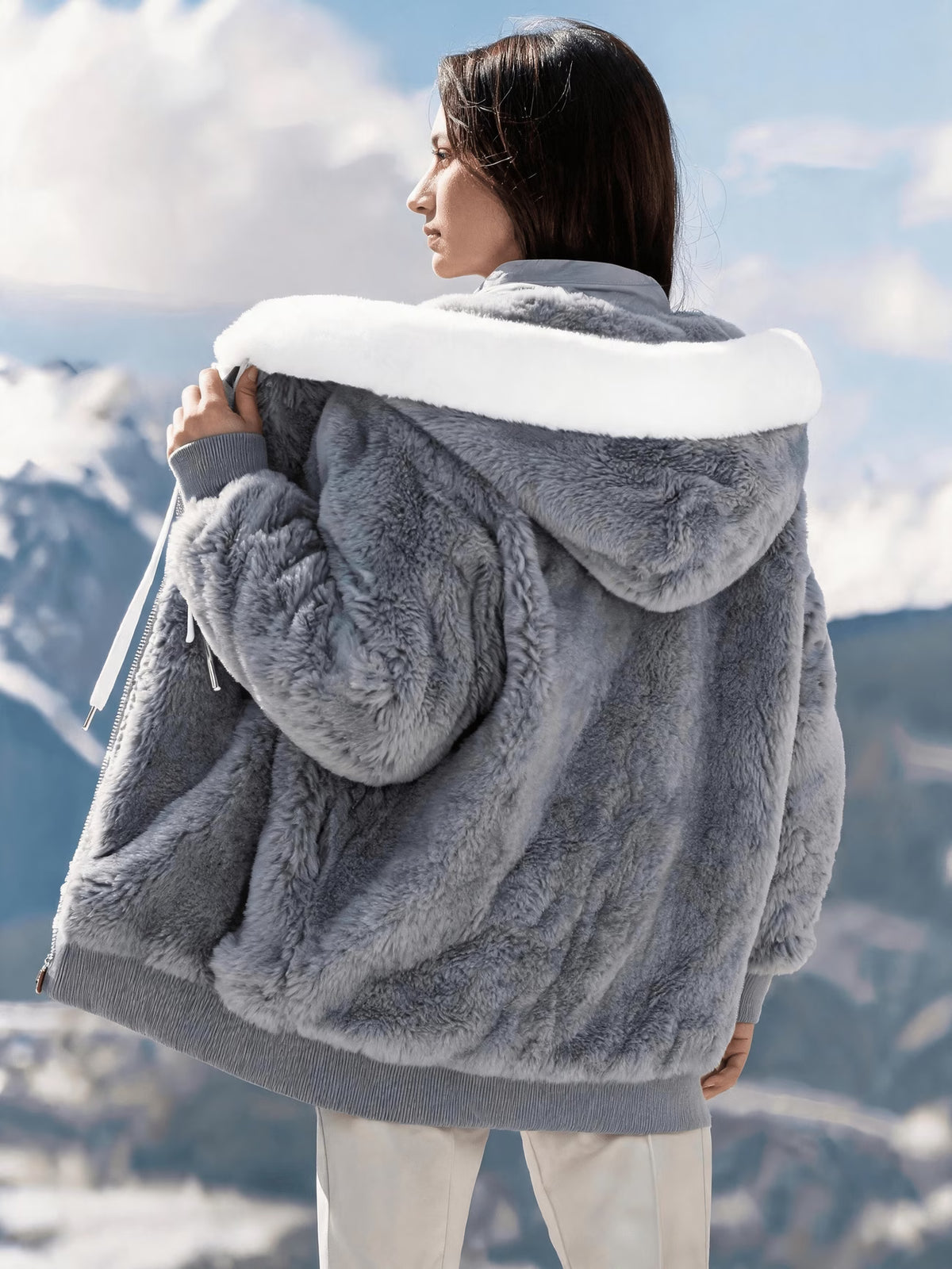 Fleece Jacket with Hood and Zipper