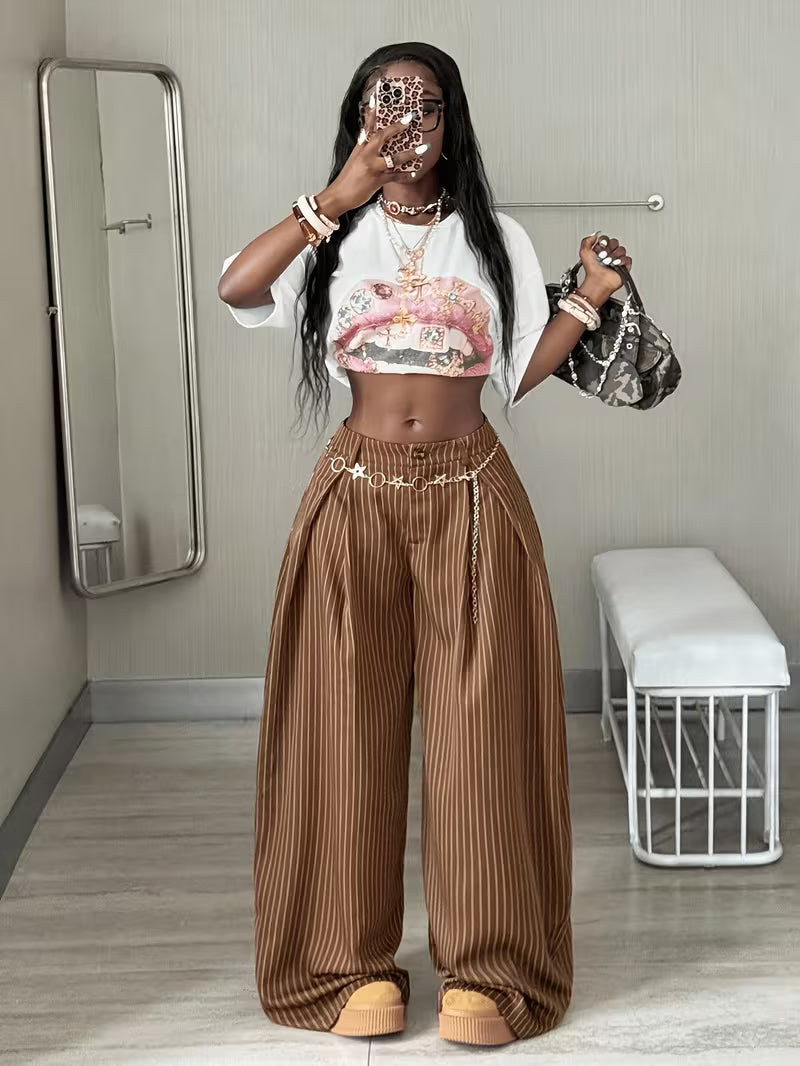 Oversized Brown Striped Cargo Pants
