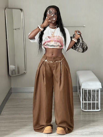 Oversized Brown Striped Cargo Pants